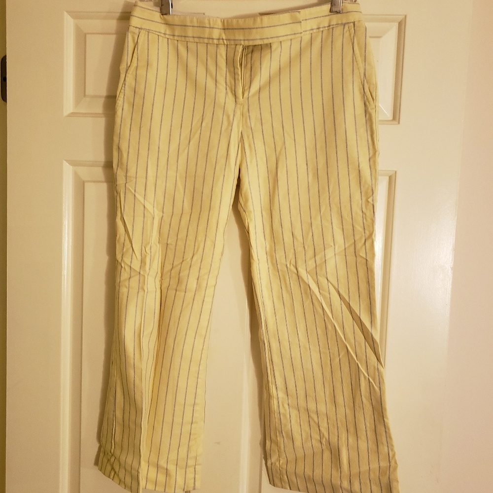 Yellow with blue stripes capri pants